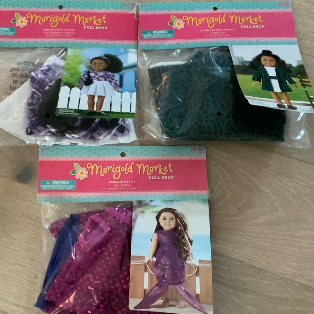 Marigold Market Doll Outfit Lots - Purple & Teal Styles for 18” dolls.